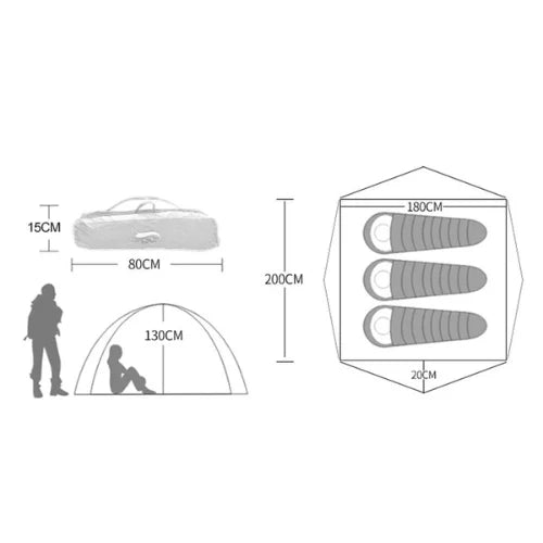 Equipaje Montaña - Tienda de campaña ultraligera para 3/4 personas - fácil de desplegar y plegar